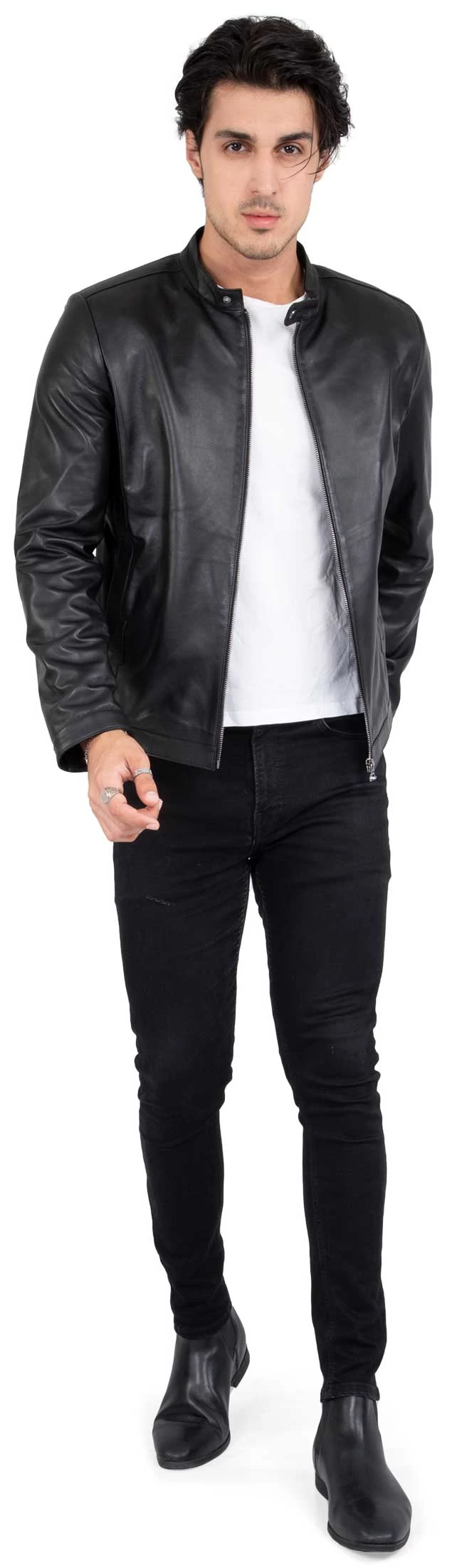Real Lamb Leather Black Tailored Fit Jacket For Men Clean Style β B206 - Image 3