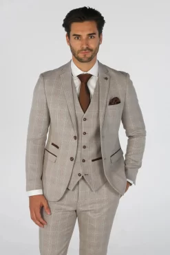 Leo – Men’s Beige Checked Tailored Fit Blazer
