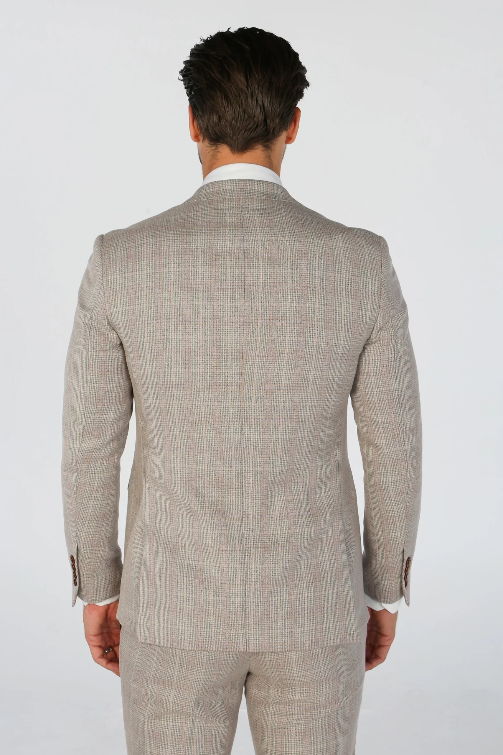 Leo – Men’s Beige Checked Tailored Fit Blazer - Image 2