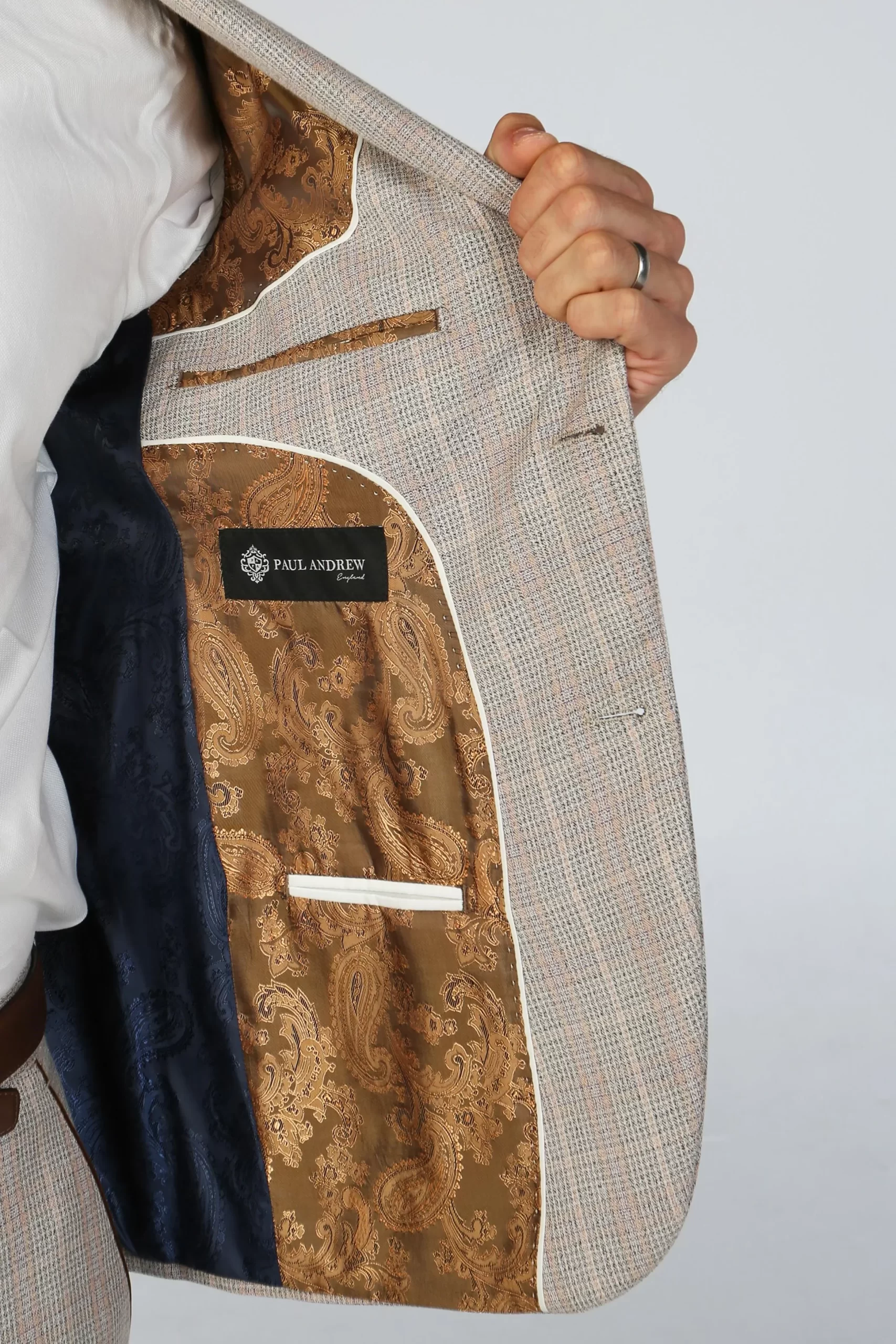 Leo – Men’s Beige Checked Tailored Fit Blazer - Image 3