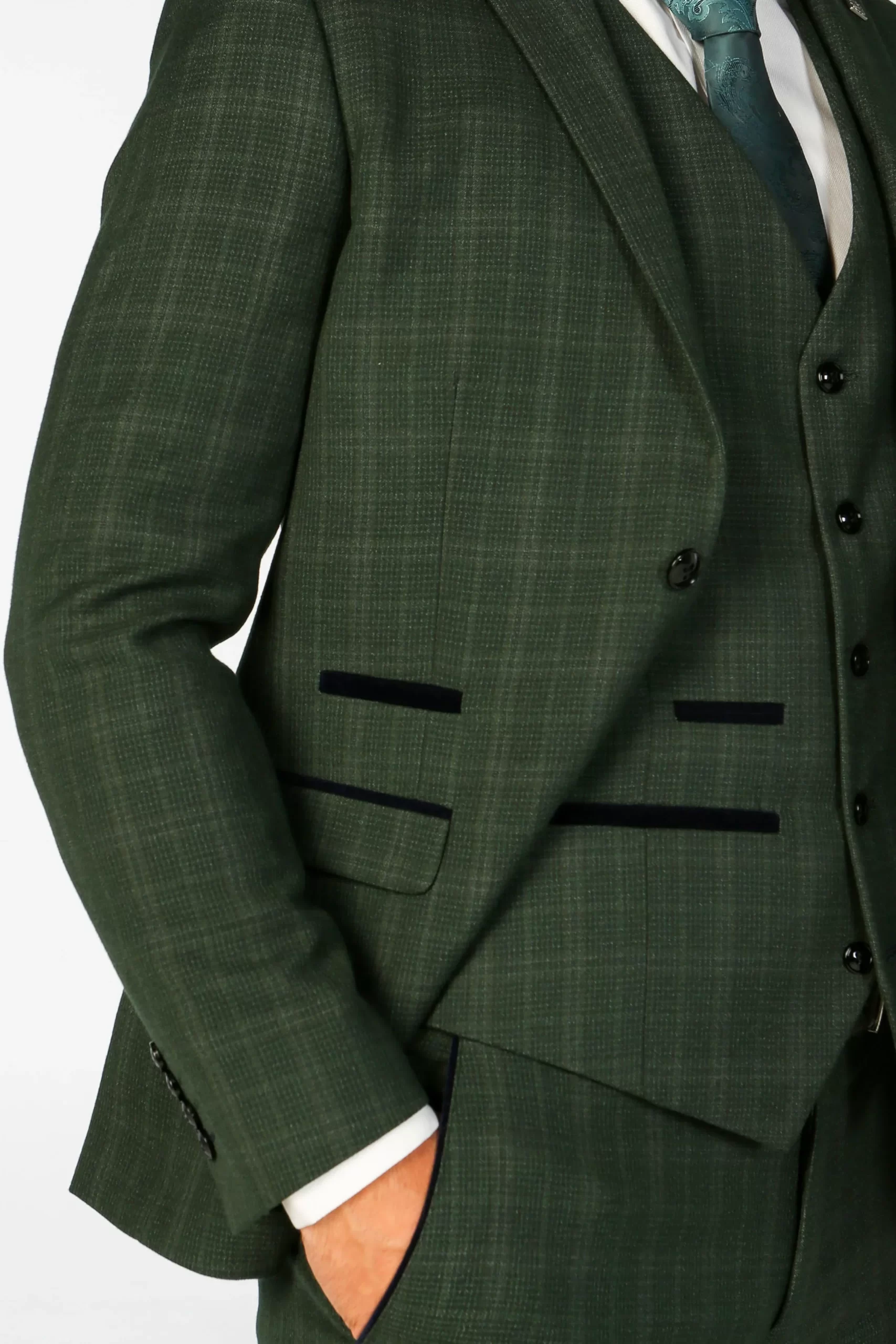 Leo – Men’s Green Checked Tailored Fit Blazer - Image 4
