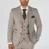 Leo – Men’s Beige 3 Piece Checked Tailored Fit Suit
