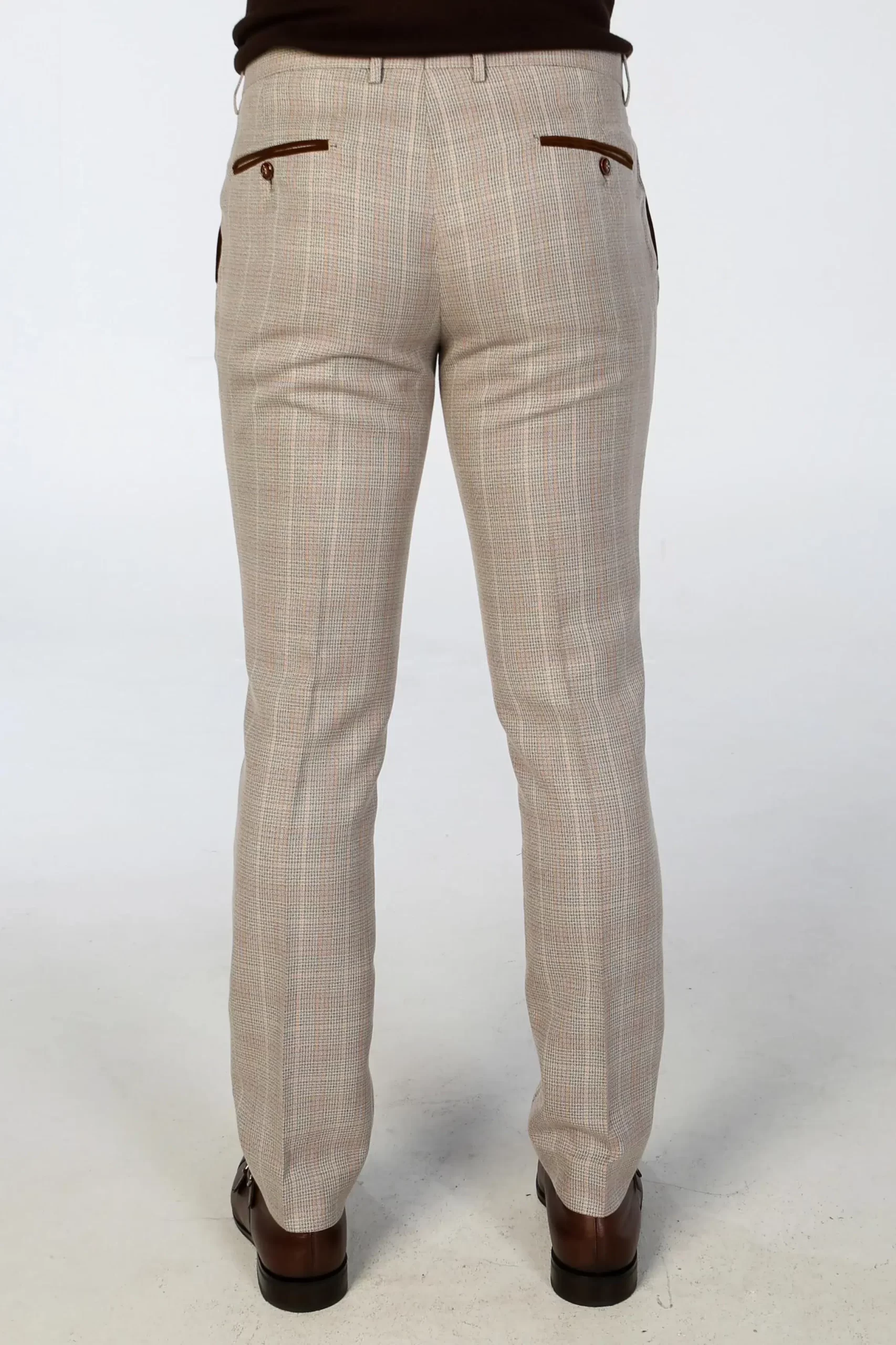 Leo – Men’s Beige 3 Piece Checked Tailored Fit Suit - Image 5