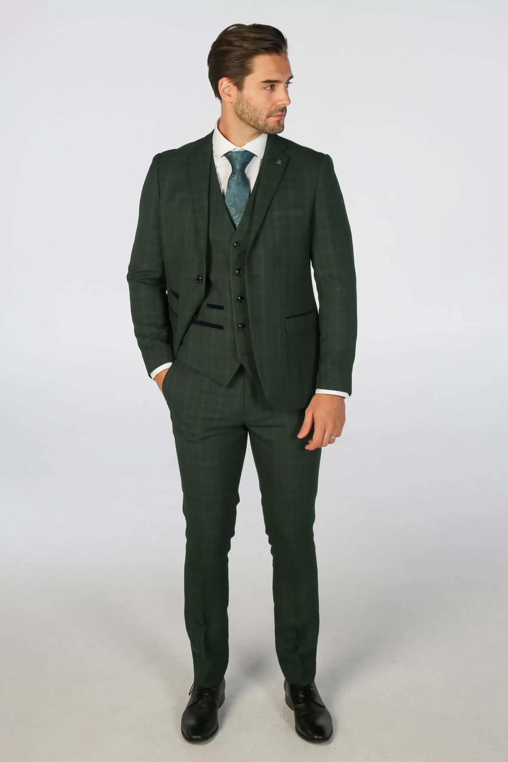 Leo – Men’s Green 3 Piece Checked Tailored Fit Suit - Image 9