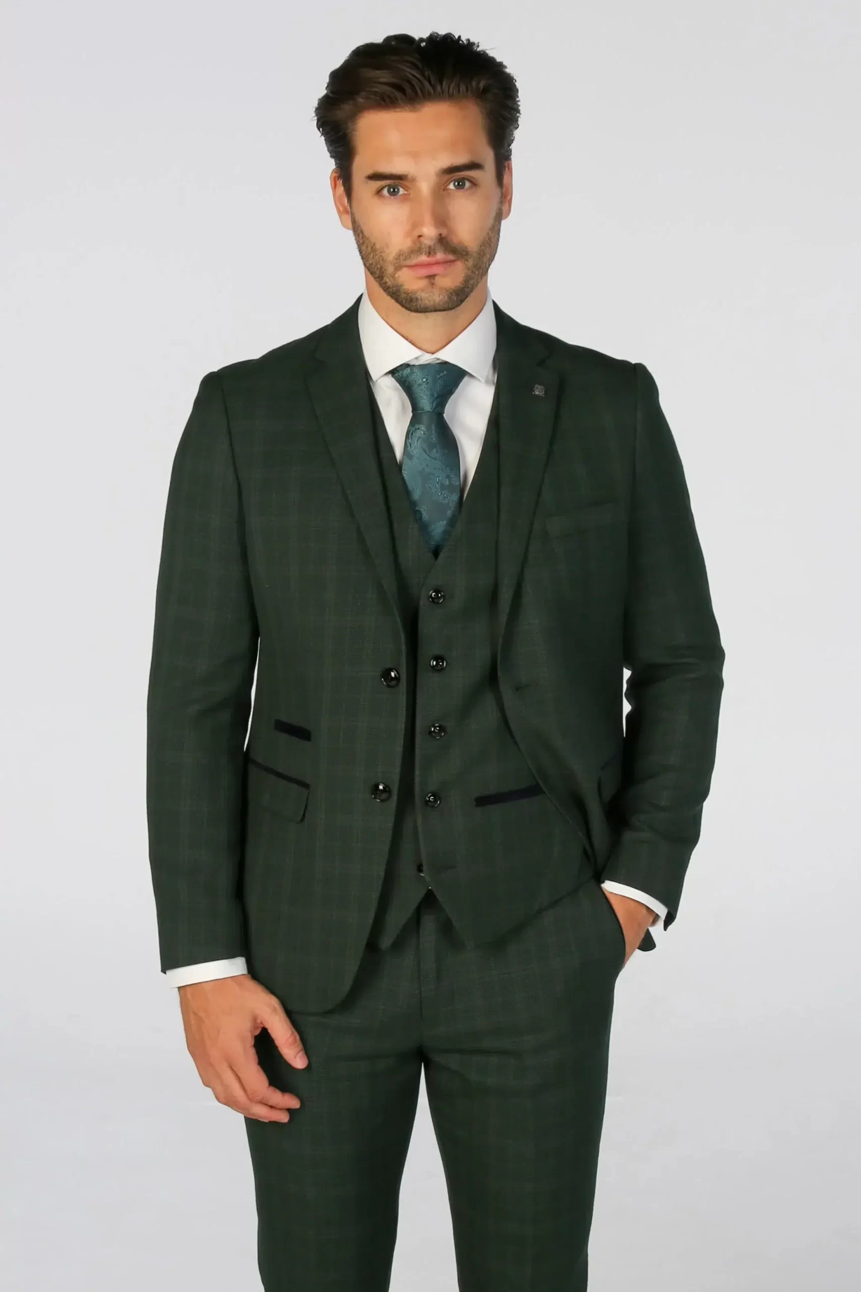 Leo – Men’s Green 3 Piece Checked Tailored Fit Suit