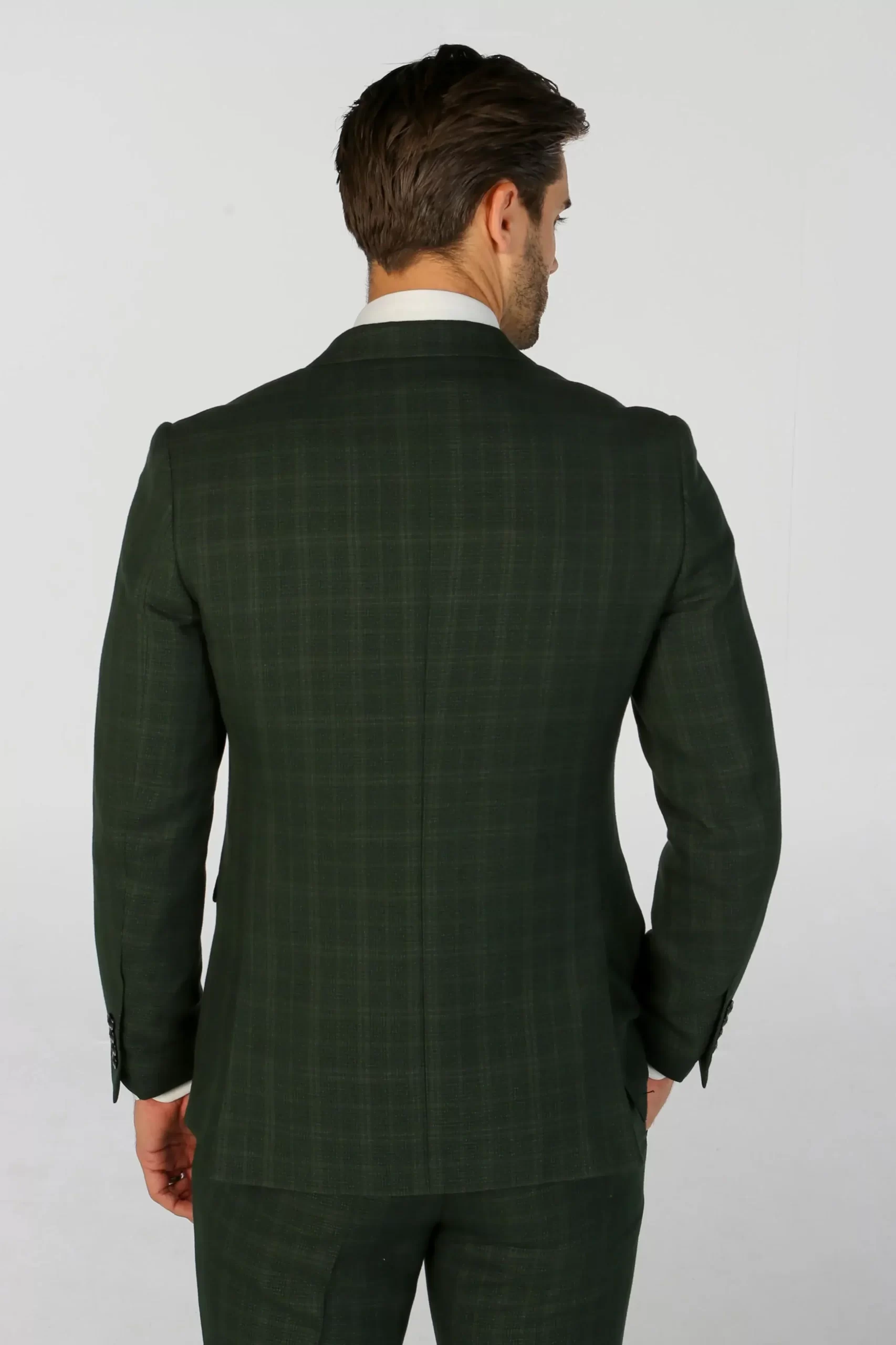 Leo – Men’s Green 3 Piece Checked Tailored Fit Suit - Image 3