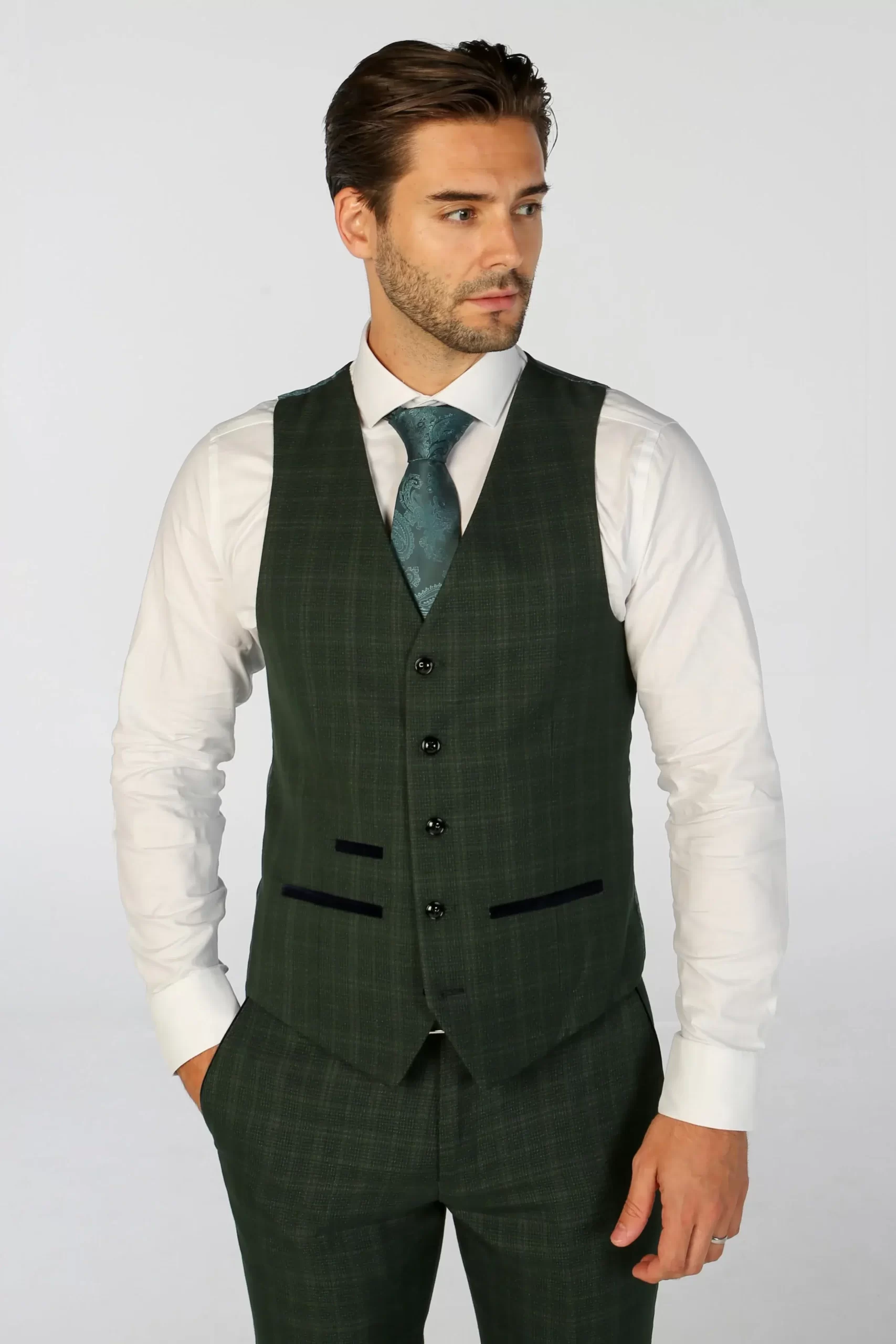 Leo – Men’s Green 3 Piece Checked Tailored Fit Suit - Image 7