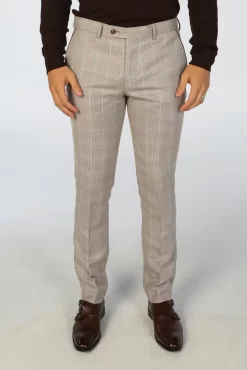 Leo – Men’s Beige Checked Trousers