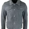Mens Genuine Suede Jacket Leather Jeans Denim Short Mens Biker Classic Vintage Grey
