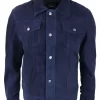 Mens Genuine Suede Jacket Leather Jeans Denim Short Mens Biker Classic Vintage Navy