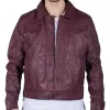 Mens Real Leather Shirt Jacket Burgundy Wine Retro Jeans Style Brando Classic