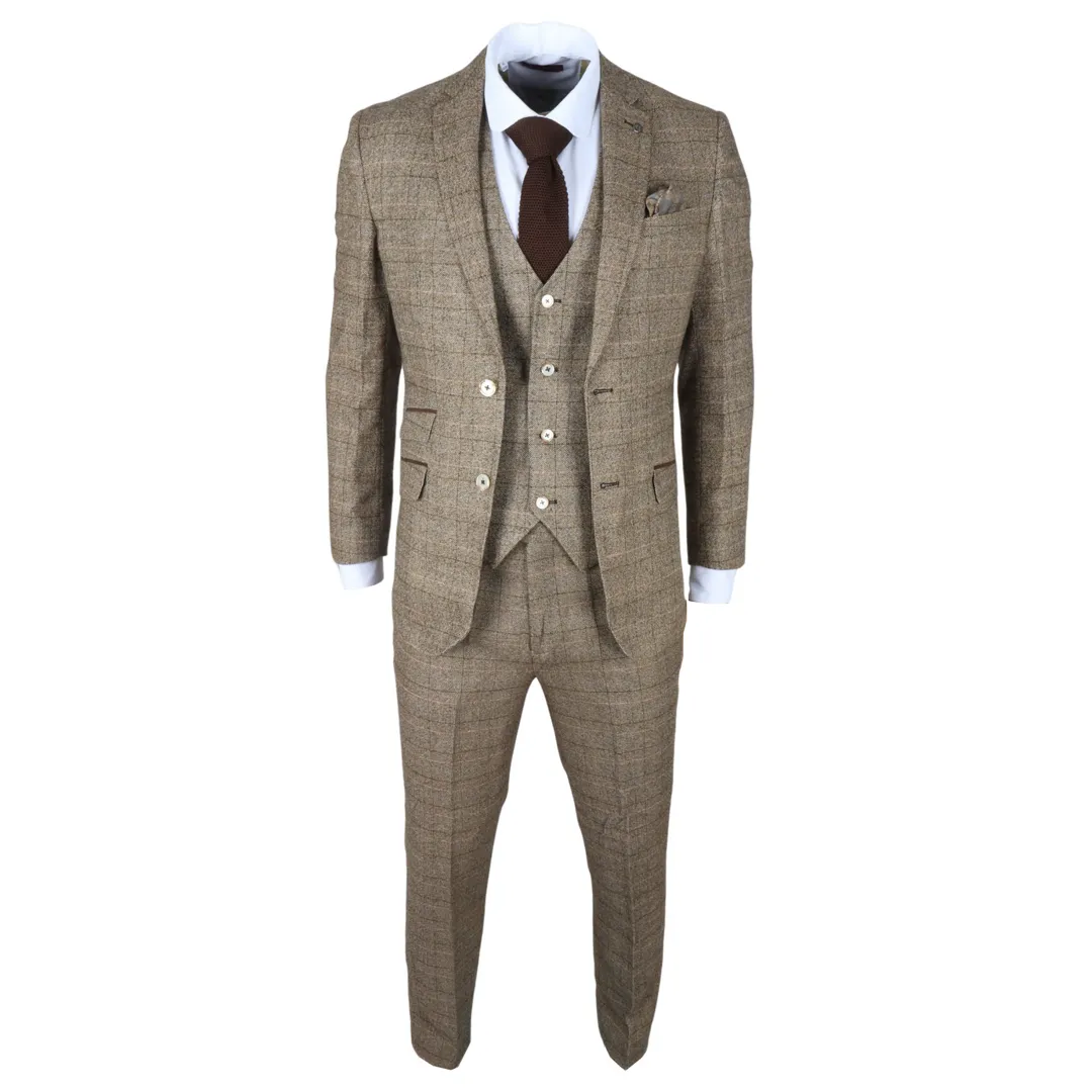 Liam – Men’s 3 Piece Brown Checked Suit - Image 4