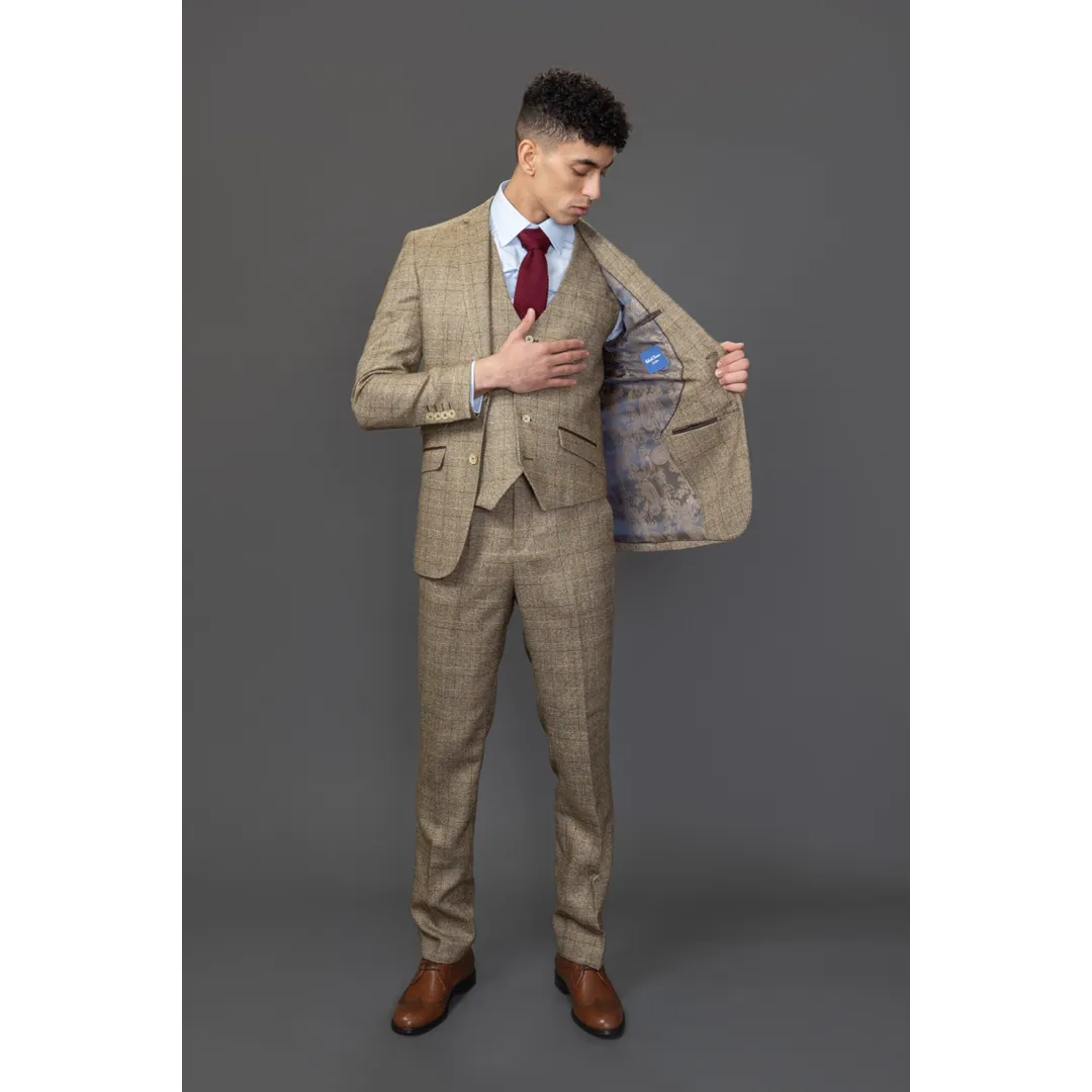 Liam – Men’s 3 Piece Brown Checked Suit - Image 5