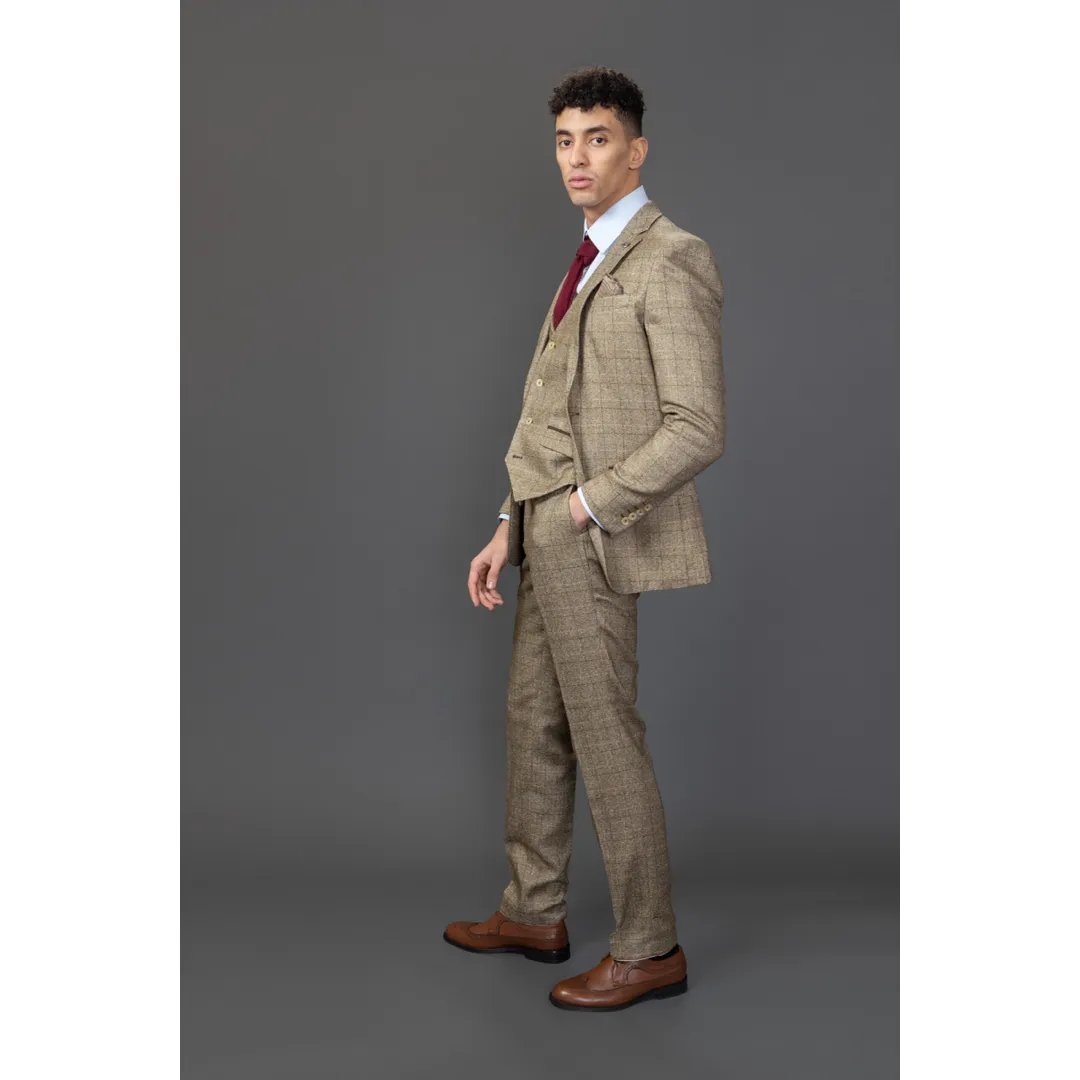 Liam – Men’s 3 Piece Brown Checked Suit - Image 6