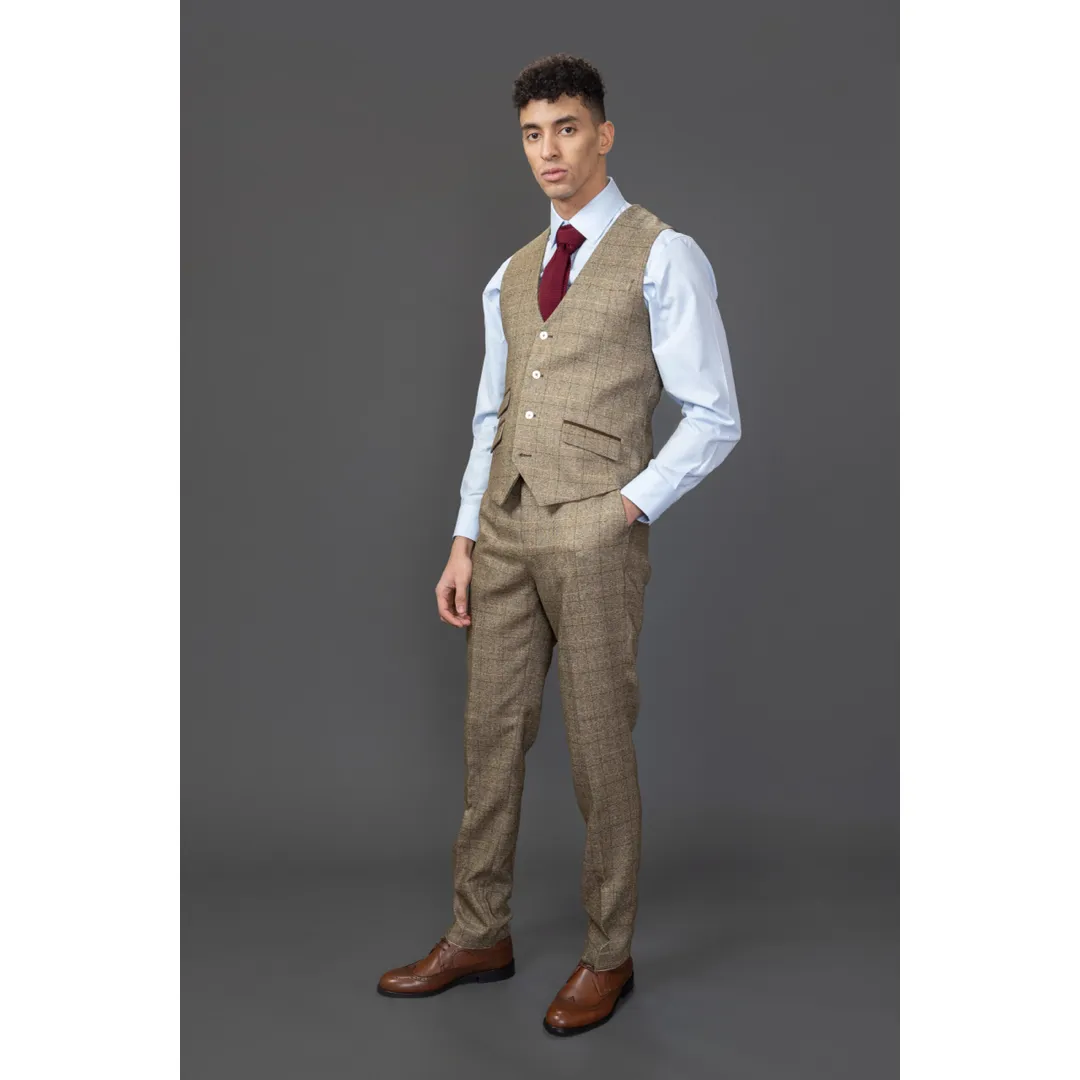 Liam – Men’s 3 Piece Brown Checked Suit - Image 7