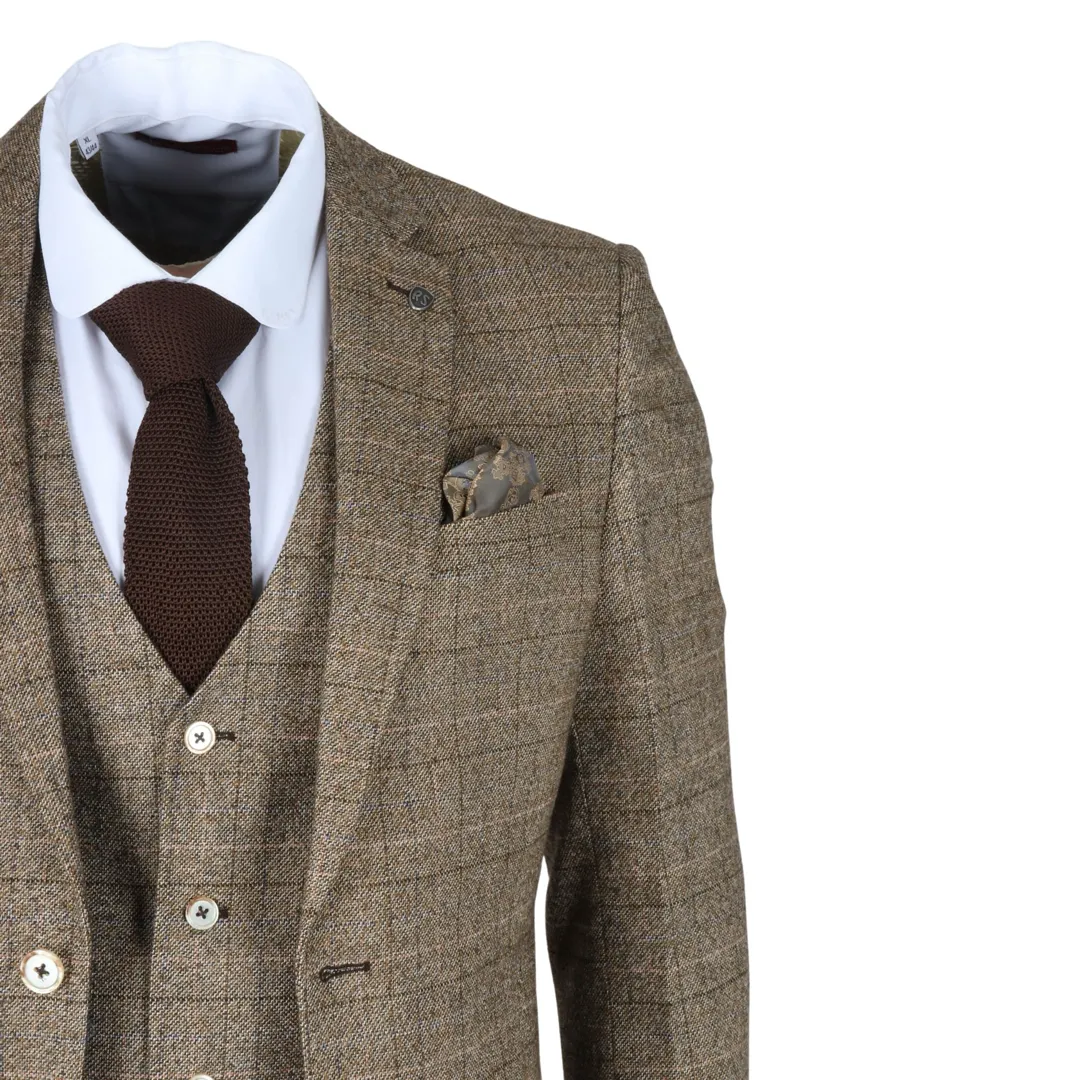 Liam – Men’s 3 Piece Brown Checked Suit - Image 2