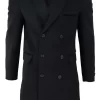 Mens 3/4 Long Double Breasted Black Overcoat