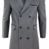 Mens 3/4 Long Double Breasted Grey Overcoat