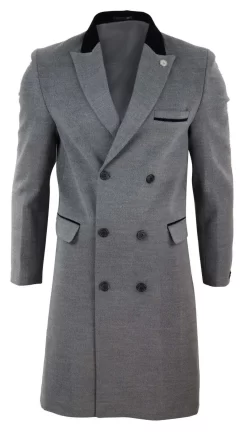 Mens 3/4 Long Double Breasted Grey Overcoat