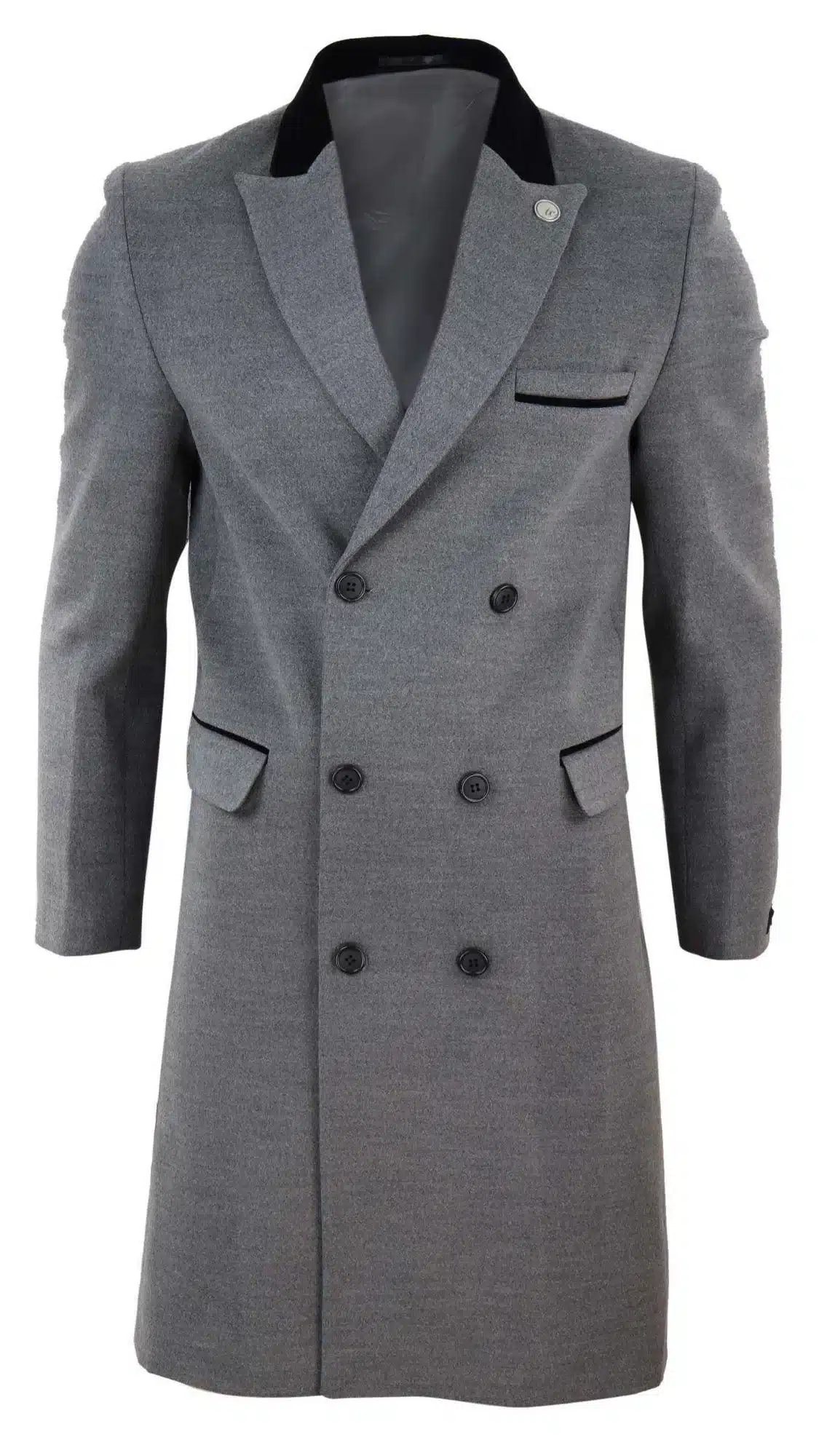 Mens 3/4 Long Double Breasted Grey Overcoat