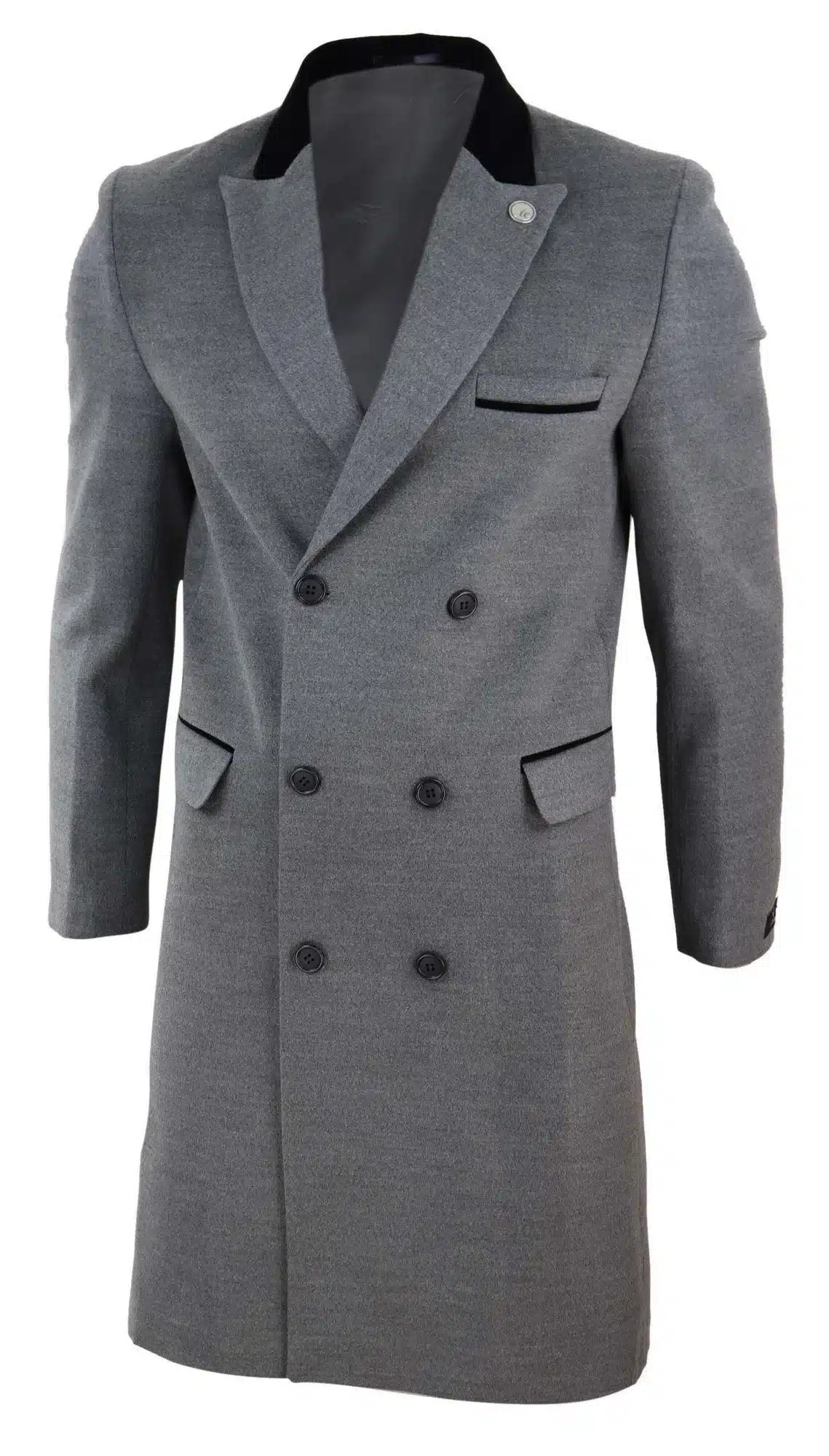 Mens 3/4 Long Double Breasted Grey Overcoat - Image 2