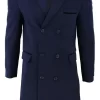 Mens 3/4 Long Double Breasted Navy Overcoat