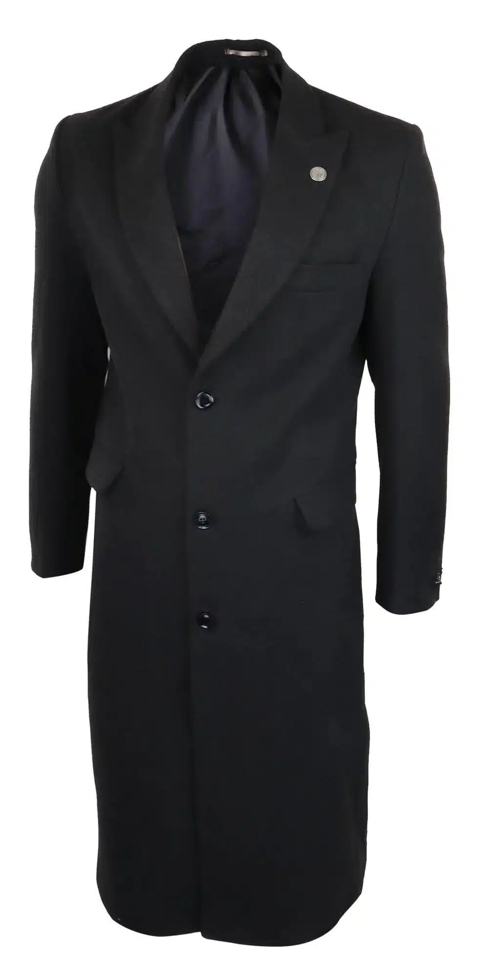 Mens Full Lenth Overcoat Mac Jacket Wool Feel Charcoal 1920s Blinders - Image 2