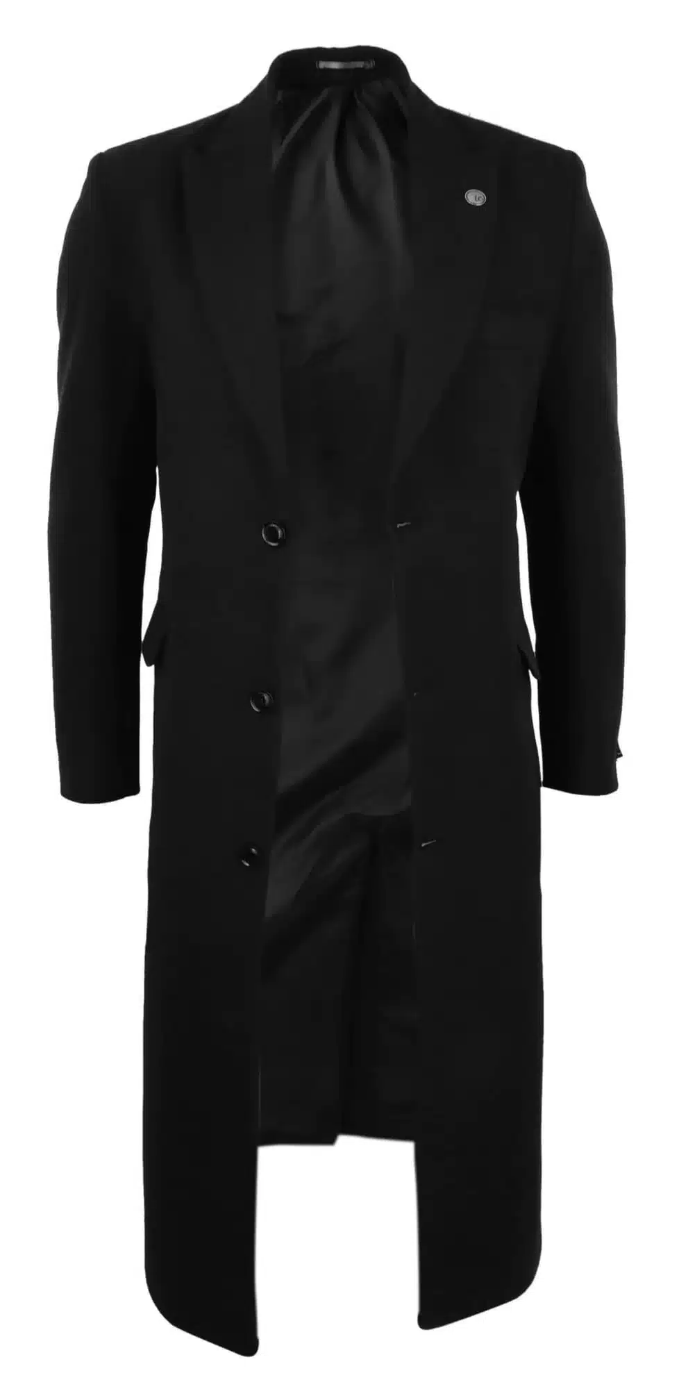 Mens Full Lenth Overcoat Mac Jacket Wool Feel Charcoal 1920s Blinders - Image 4