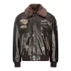 Men’s Leather Jacket Bomber Aviator Badge Brown