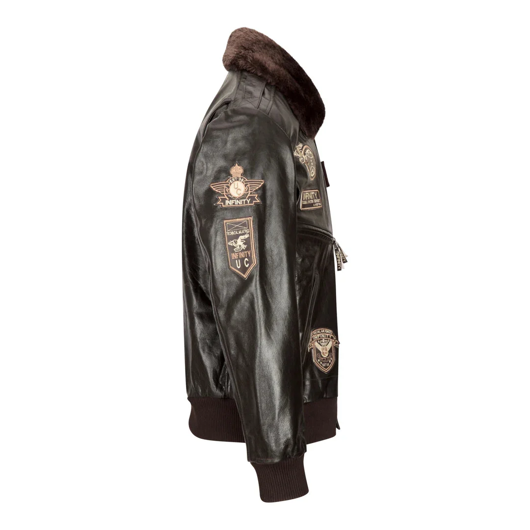 Men’s Leather Jacket Bomber Aviator Badge Brown - Image 3