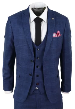Marc Darcy Jerry – Blue 3 Piece Check Suit