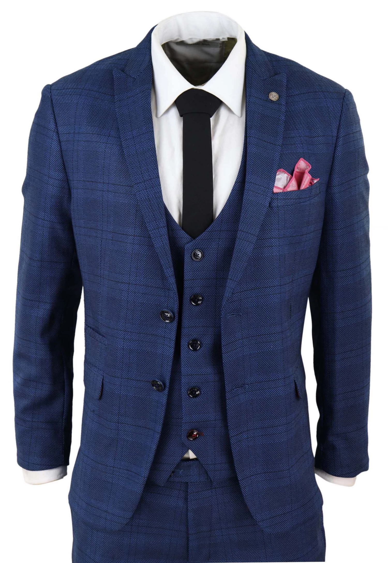 Marc Darcy Jerry β Blue 3 Piece Check Suit