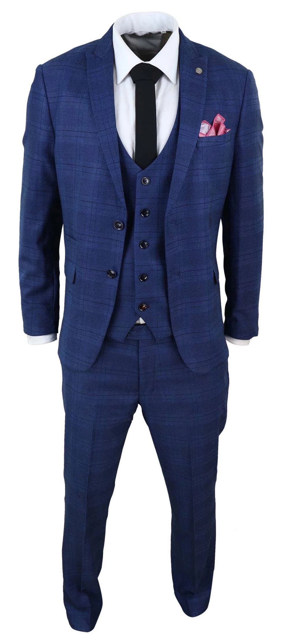 Marc Darcy Jerry β Blue 3 Piece Check Suit - Image 5