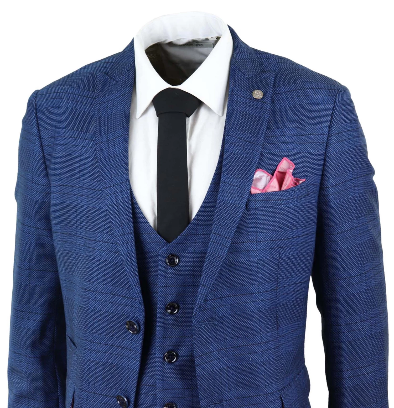 Marc Darcy Jerry β Blue 3 Piece Check Suit - Image 4