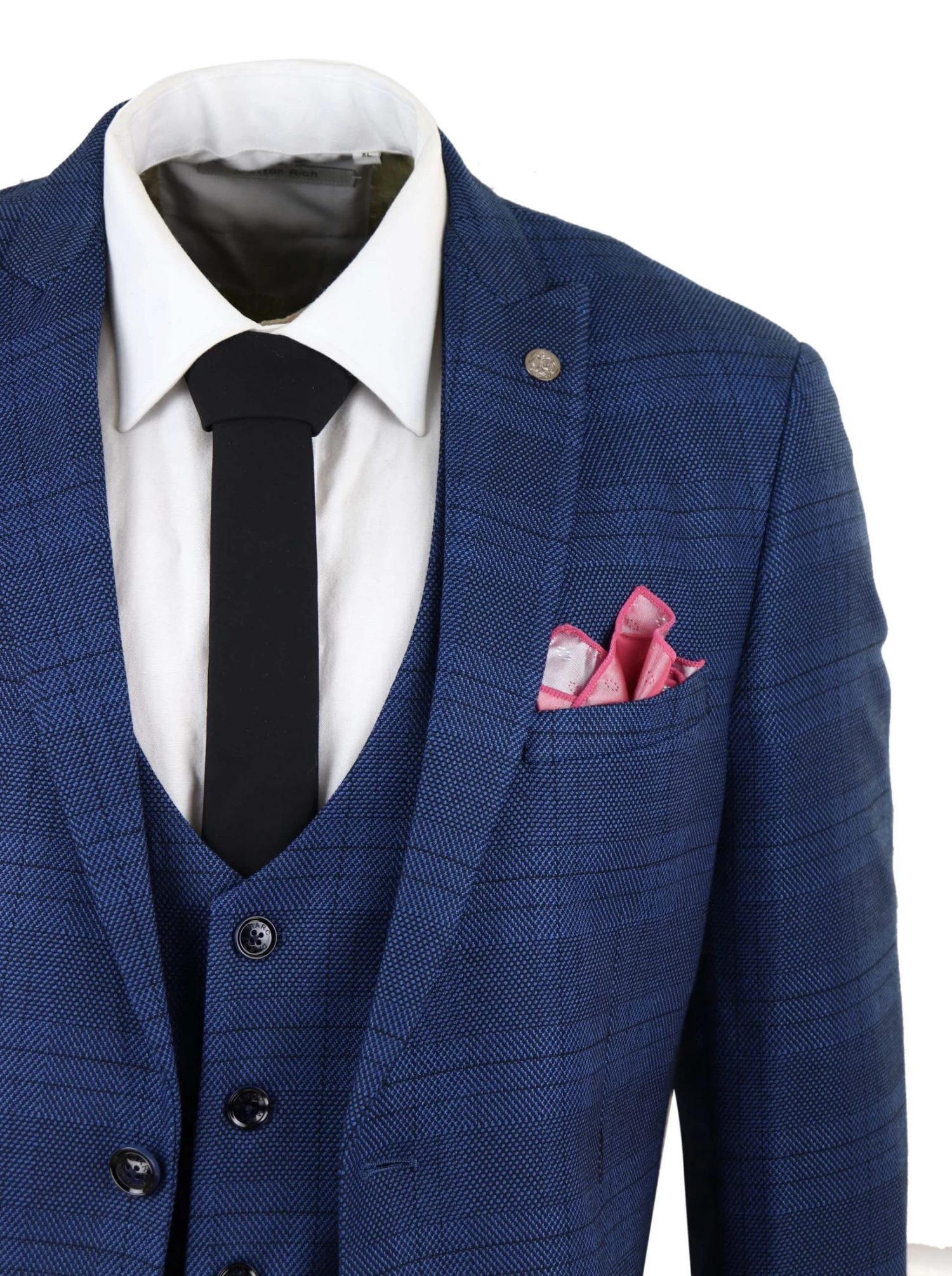 Marc Darcy Jerry β Blue 3 Piece Check Suit - Image 3