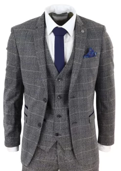 Marc Darcy Scott – Mens Grey With Blue Check 3 Piece Suit