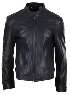 Real Leather Classic Mens Biker Style Jacket – Black