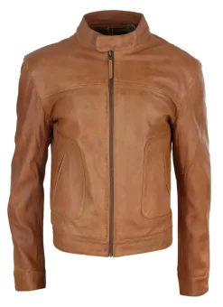 Real Leather Classic Biker Style Mens Jacket – Tan