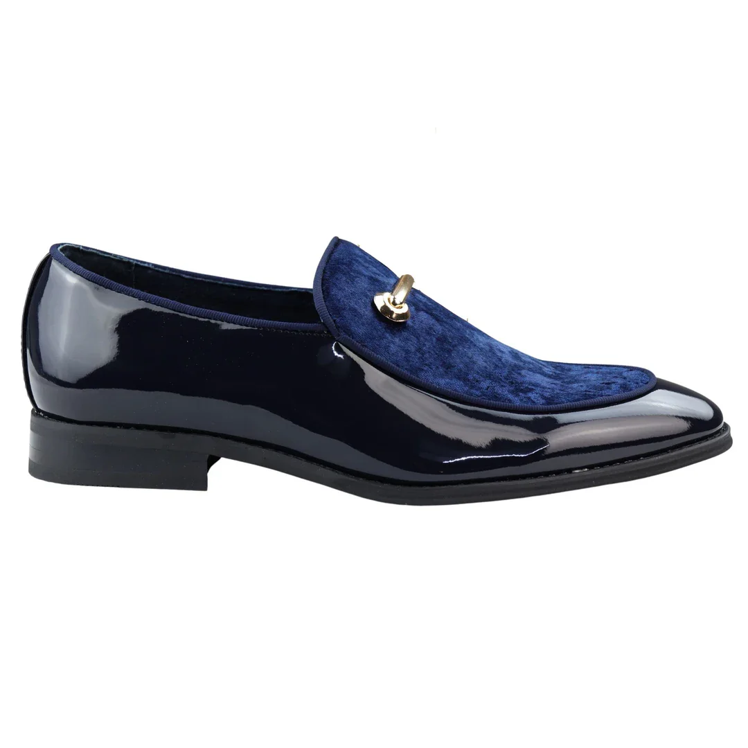 Men’s Moccasin Loafers Shoes Leather Blue Lined Slip On Velvet Smart Formal Shoe