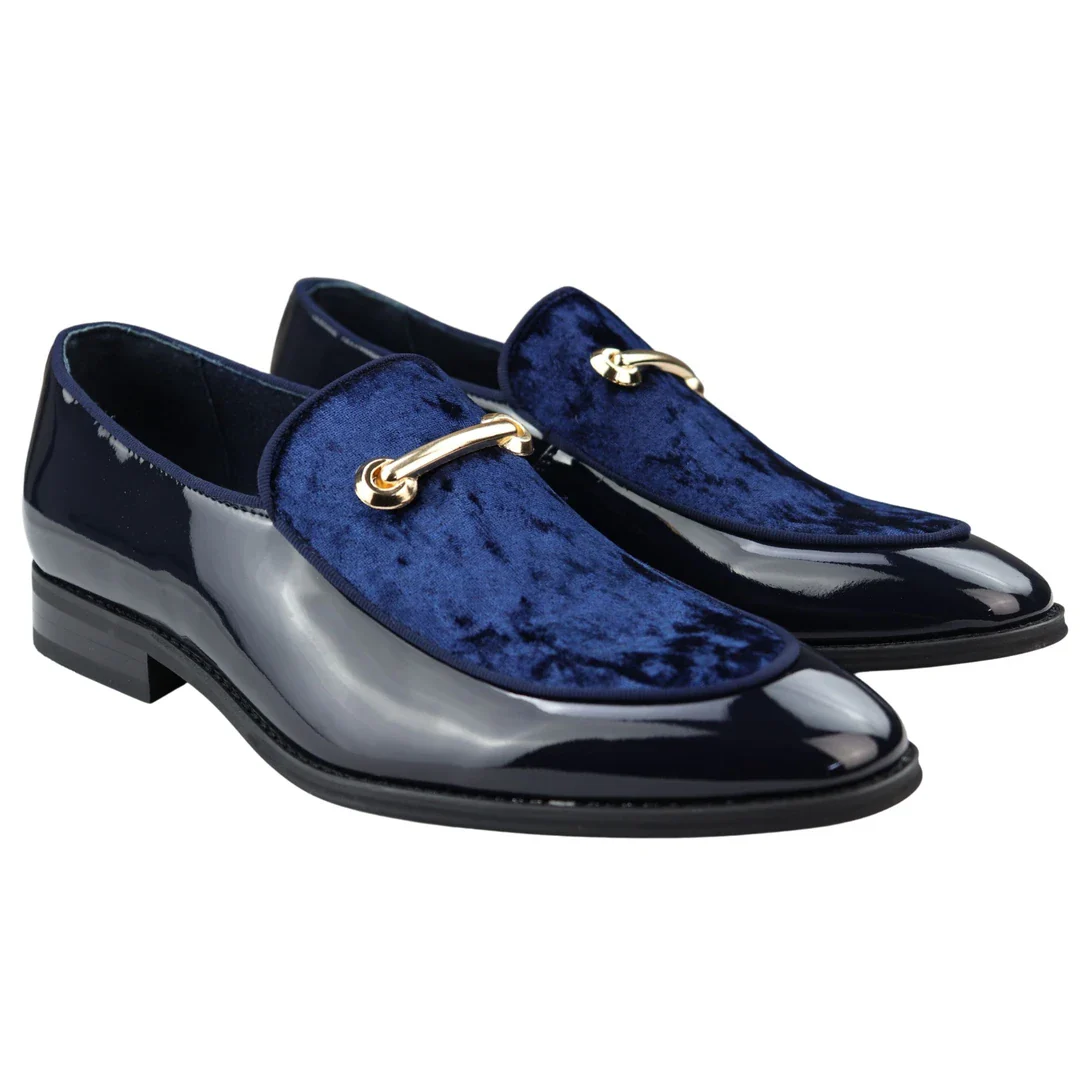 Men’s Moccasin Loafers Shoes Leather Blue Lined Slip On Velvet Smart Formal Shoe - Image 2