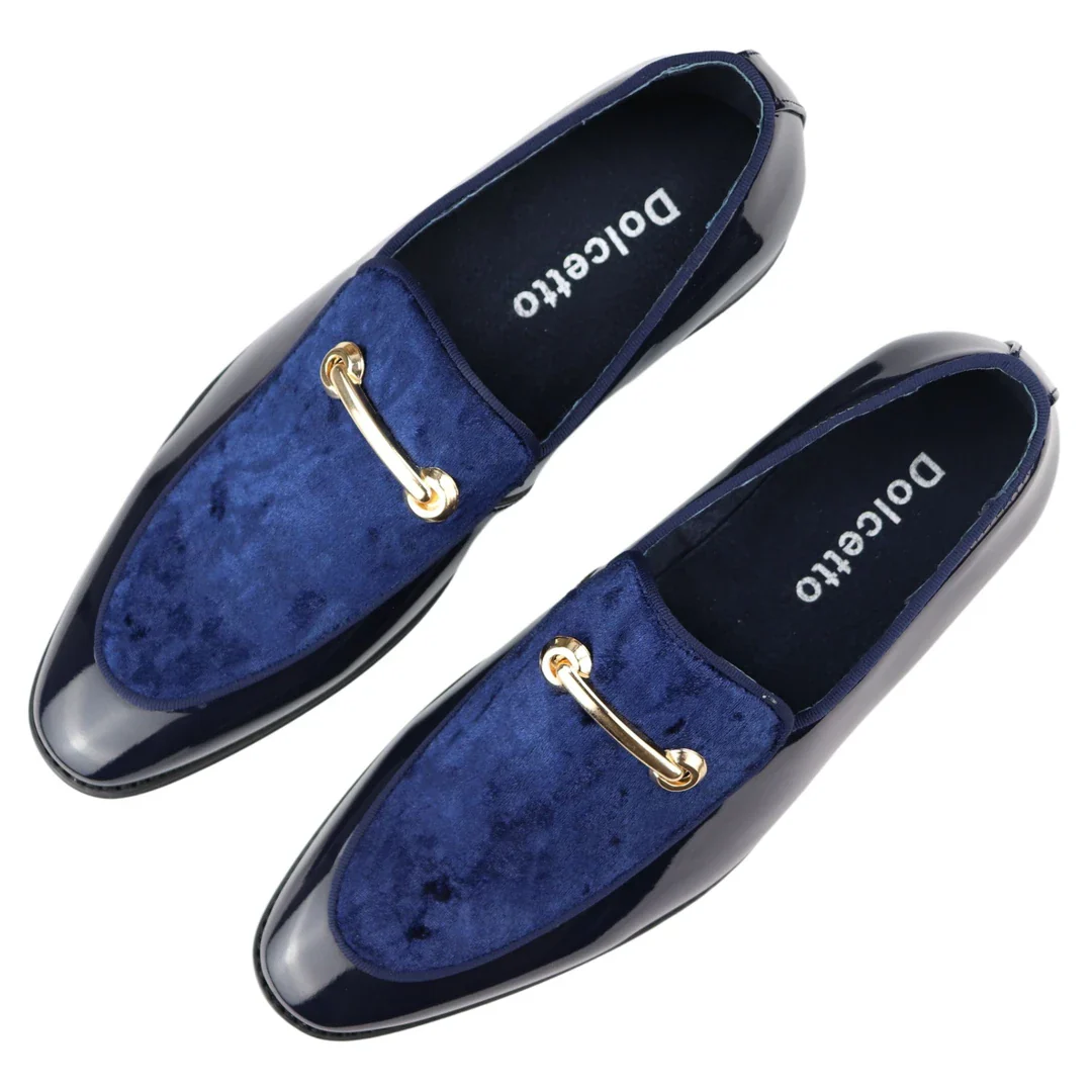 Men’s Moccasin Loafers Shoes Leather Blue Lined Slip On Velvet Smart Formal Shoe - Image 4