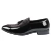 Men’s Slip On Tassel Velvet Detailed Patent Black Loafers