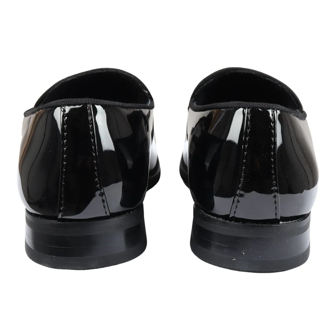 Men’s Slip On Tassel Velvet Detailed Patent Black Loafers - Image 4