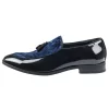 Men’s Slip On Tassel Velvet Detailed Patent Navy Loafers