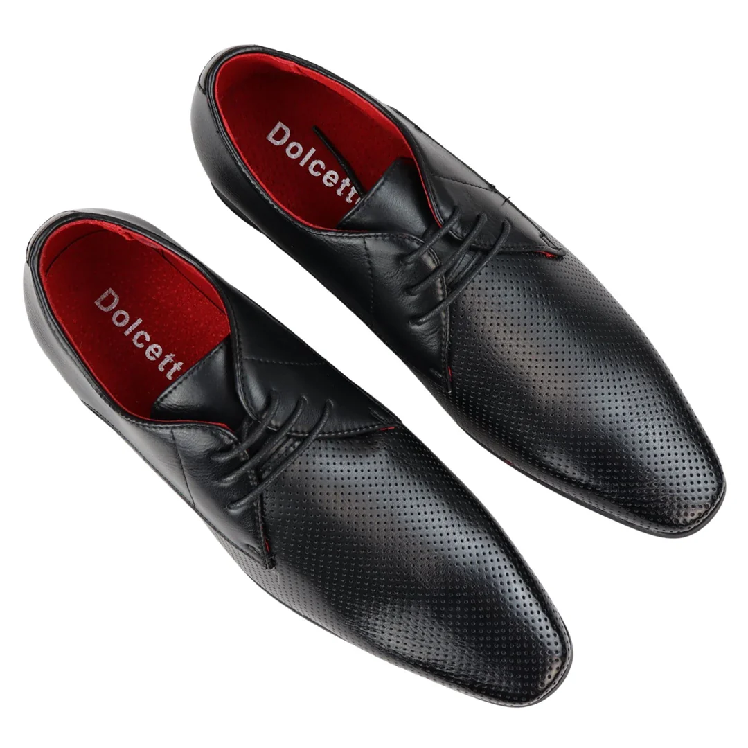 Mens Shoes Smart Formal Perforated Pointed Laced Black Leather PU - Image 4