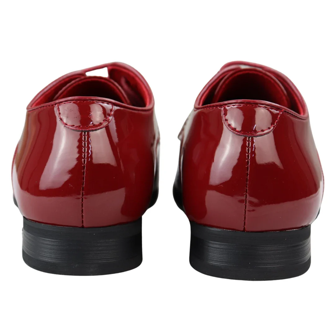 Mens Shoes Smart Formal Perforated Pointed Laced Red Patent Leather PU - Image 6