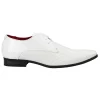 Mens Shoes Smart Formal Perforated Pointed Laced White Patent Leather PU