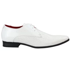 Mens Shoes Smart Formal Perforated Pointed Laced White Patent Leather PU