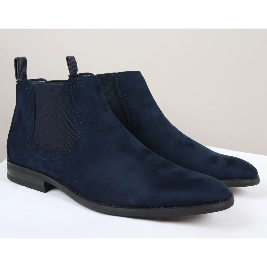 Men’s Slip On Navy Suede Leather Lined Chelsea Boots - Image 2