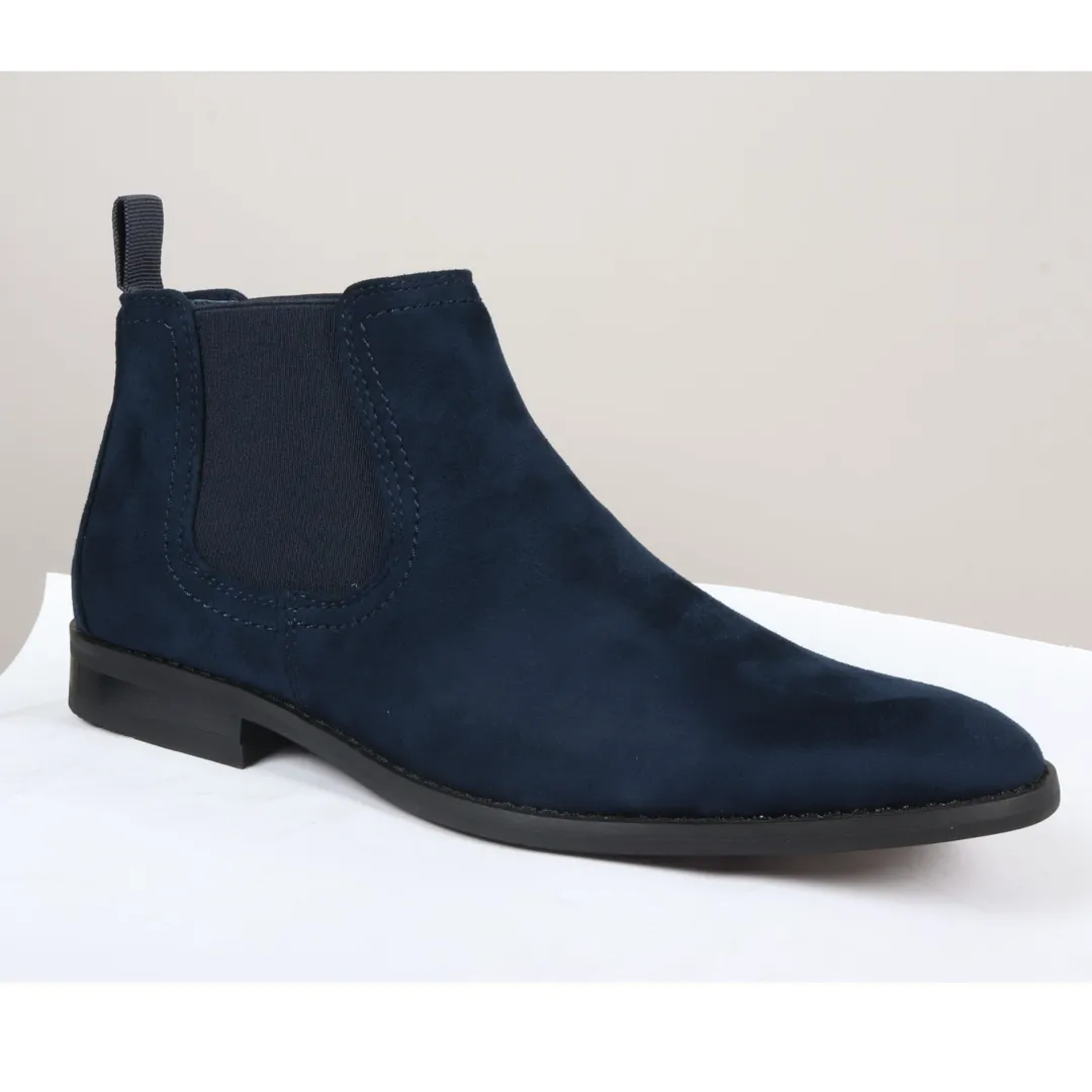 Men’s Slip On Navy Suede Leather Lined Chelsea Boots - Image 3